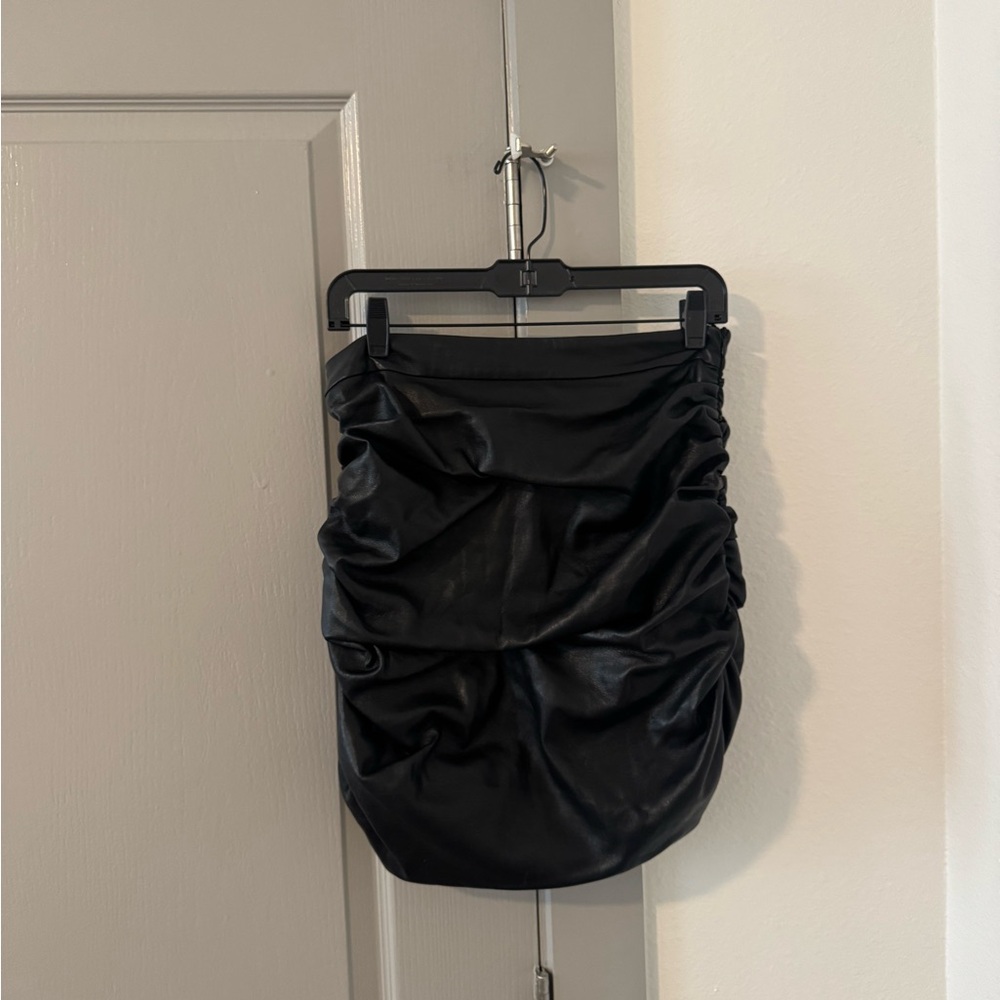 Lucy Paris Elegant Black Ruched Faux Leather Skirt